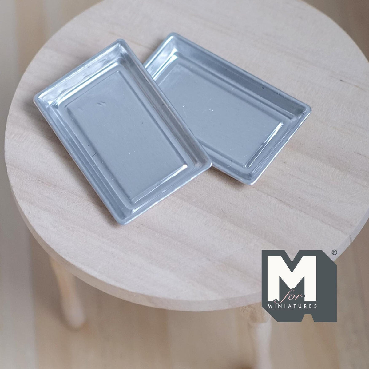 1:12 Scale Miniature Aluminum Baking Pans, Set of 2, 1-9/16 inch long, DIY Dollhouse Supply