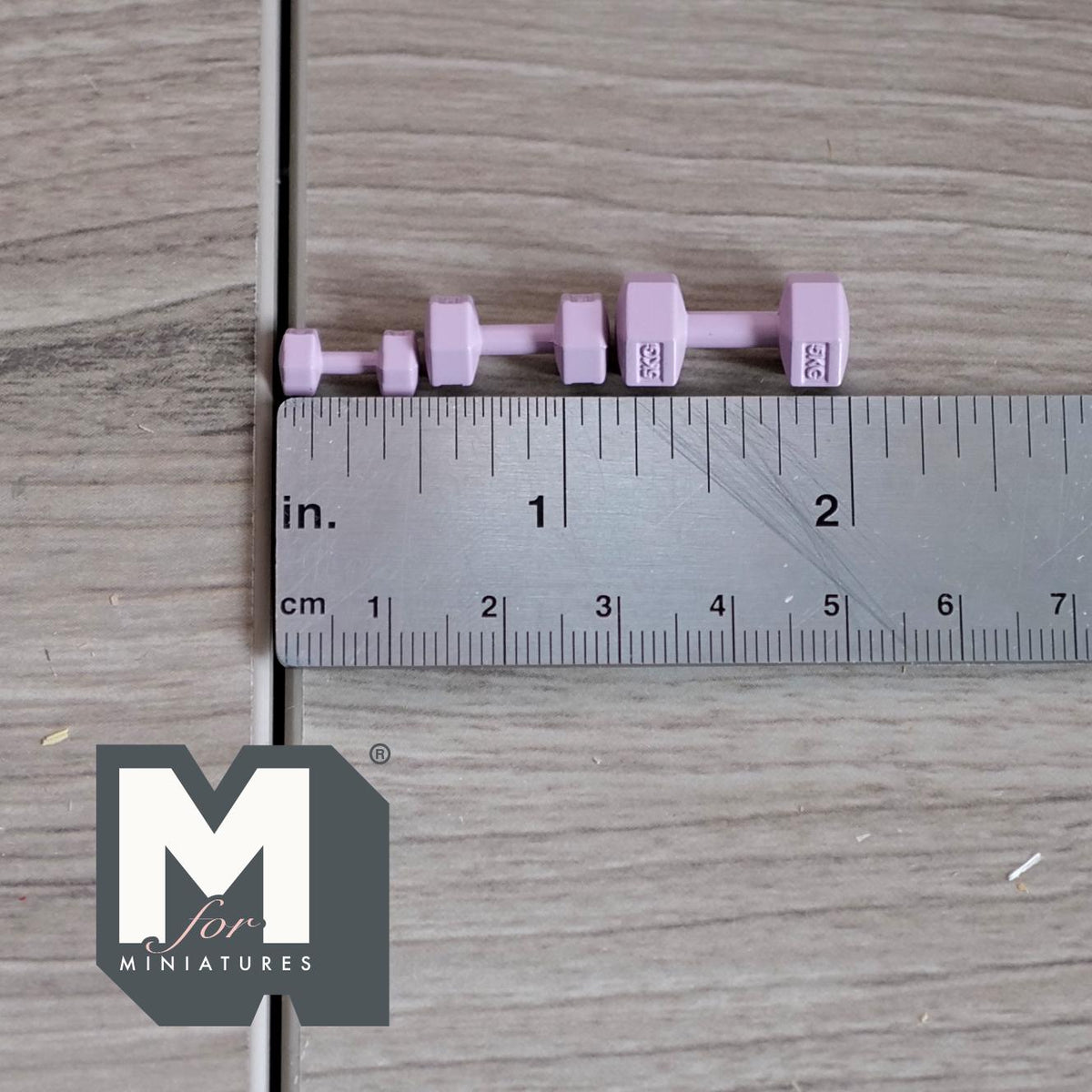 1:12 Scale Miniature Hexagon Dumbbells, Set of 3, 13/16 inch long, DIY Dollhouse Supply (metal) (light purple)