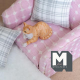 Miniature Relaxing Tabby Cat 1:12 Scale Dollhouse Animal Cat 1-5/16 inch long (resin) (cream) - C048