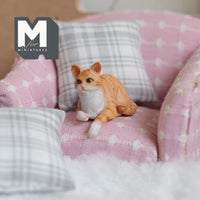 Miniature Relaxing Tabby Cat 1:12 Scale Dollhouse Animal Cat 1-5/16 inch long (resin) (cream) - C048