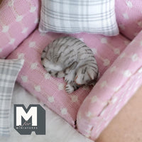 Miniature Sleeping Tabby Cat 1:12 Scale Dollhouse Animal 1-3/16 inch long (resin) - C048