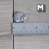 Miniature Sleeping Tabby Cat 1:12 Scale Dollhouse Animal 1-3/16 inch long (resin) - C048