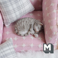 Miniature Sleeping Tabby Cat 1:12 Scale Dollhouse Animal 1-3/16 inch long (resin) - C048