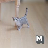 Miniature Walking Tabby Cat 1:12 Scale Dollhouse Animal 1-9/16 inch long (resin) (gray) - C048