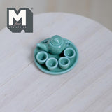 Dollhouse Teapot Cups and Tray Set 1:12 Scale Miniature Ceramic Set of 6 (green) - A036