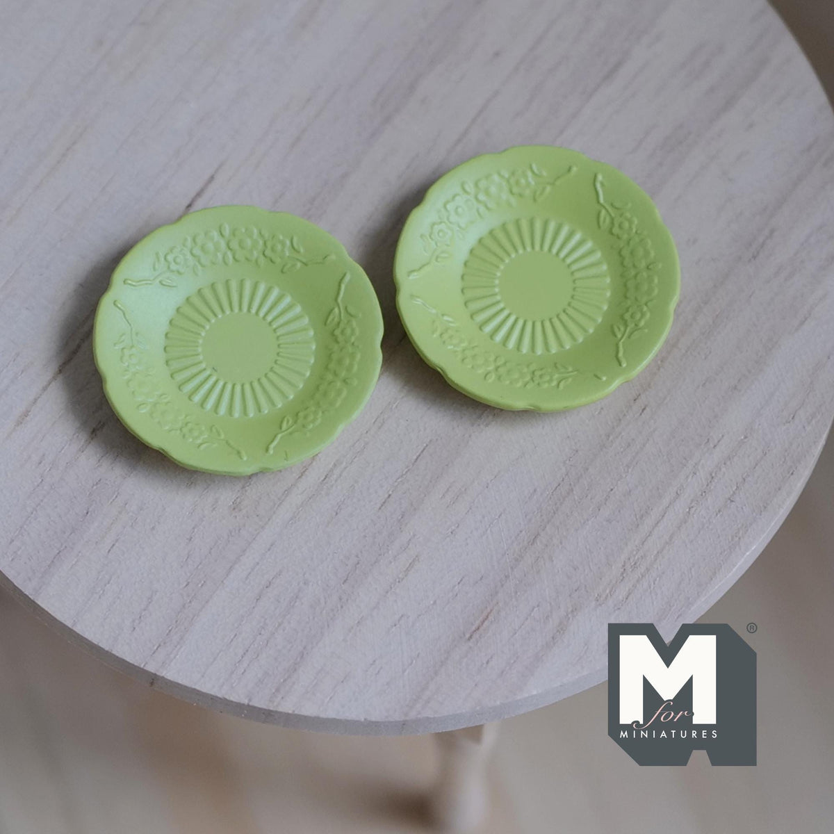 1:12 Scale Miniature Ceramic Dinner Plates, Set of 2, 1 inch dia., DIY Dollhouse Supply (lime green)