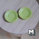 Miniature Dining Plates Set of 2 , 1:12 Scale Dollhouse Supplies Tableware 1 inch dia. (metal) (light green) - A029
