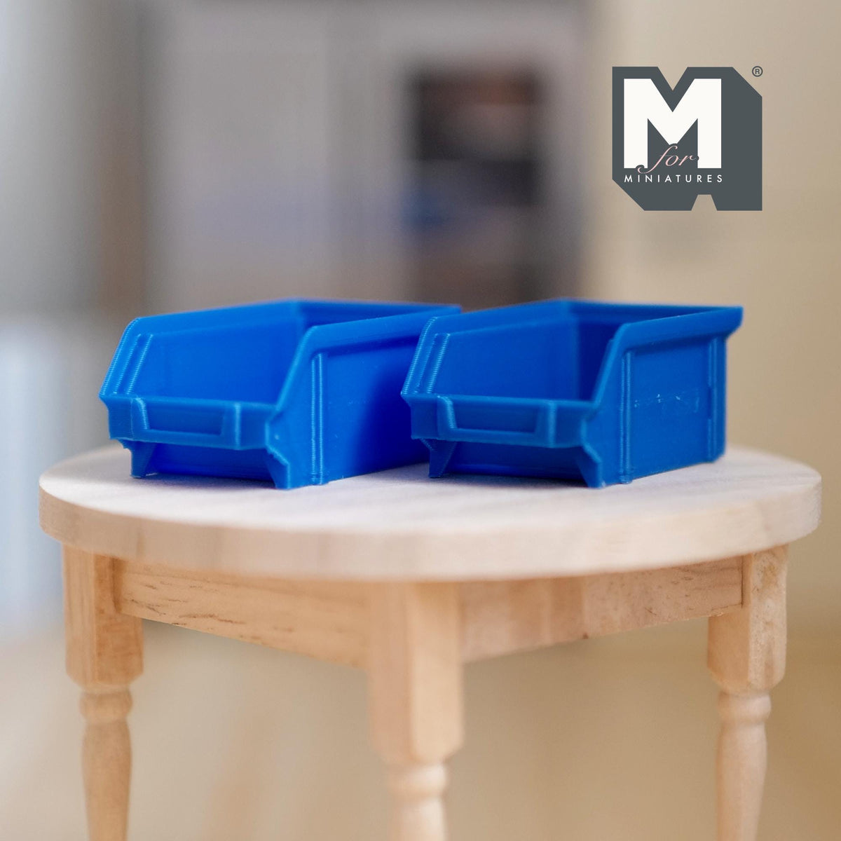 1:12 Scale Miniature Stackable Storage Bins, Set of 2, 1-9/16 inch long, DIY Dollhouse Supply (blue)