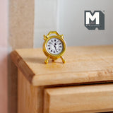 Miniature Metal Alarm Clock Twin Bell 1:12 Scale Dollhouse Supplies Bell Clock 5/8 inch tall (gold) - H025