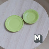Miniature Dining Plates 1:12 Scale Dollhouse Supplies Tableware Serving Plates Set of 2 , 1-1/8 inch dia. (metal) (light green) - A027