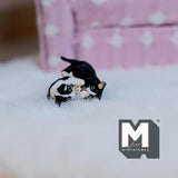Miniature Black & White Kittens Playing 1:12 Scale Dollhouse Supplies Playing Cats 13/16 inch long (resin) - C048