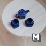 Miniature Teapot Cups and Plates 1:12 Scale Dollhouse Supplies High Tea Metal Pentagon Teapot Set of 5 , 9/16 inch high (dark blue) - D046