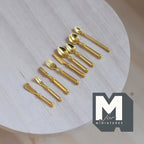 1:12 Scale Miniature Metal Flatware, Spoons, Forks and Knives, Set of 9, 7/8 inch long, DIY Dollhouse Supply (gold)