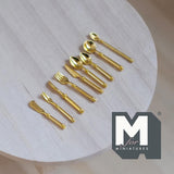 Dollhouse Flatware 1:12 Scale Miniature Tableware Spoon Fork Knife Set of 9 (metal) - F074