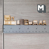 Dollhouse Supplies Miniature Baby Furniture Set Baby Chair Bedframe Bookcase Closet Sideboard Dining Table Bench Set of 10 (wood) - G033