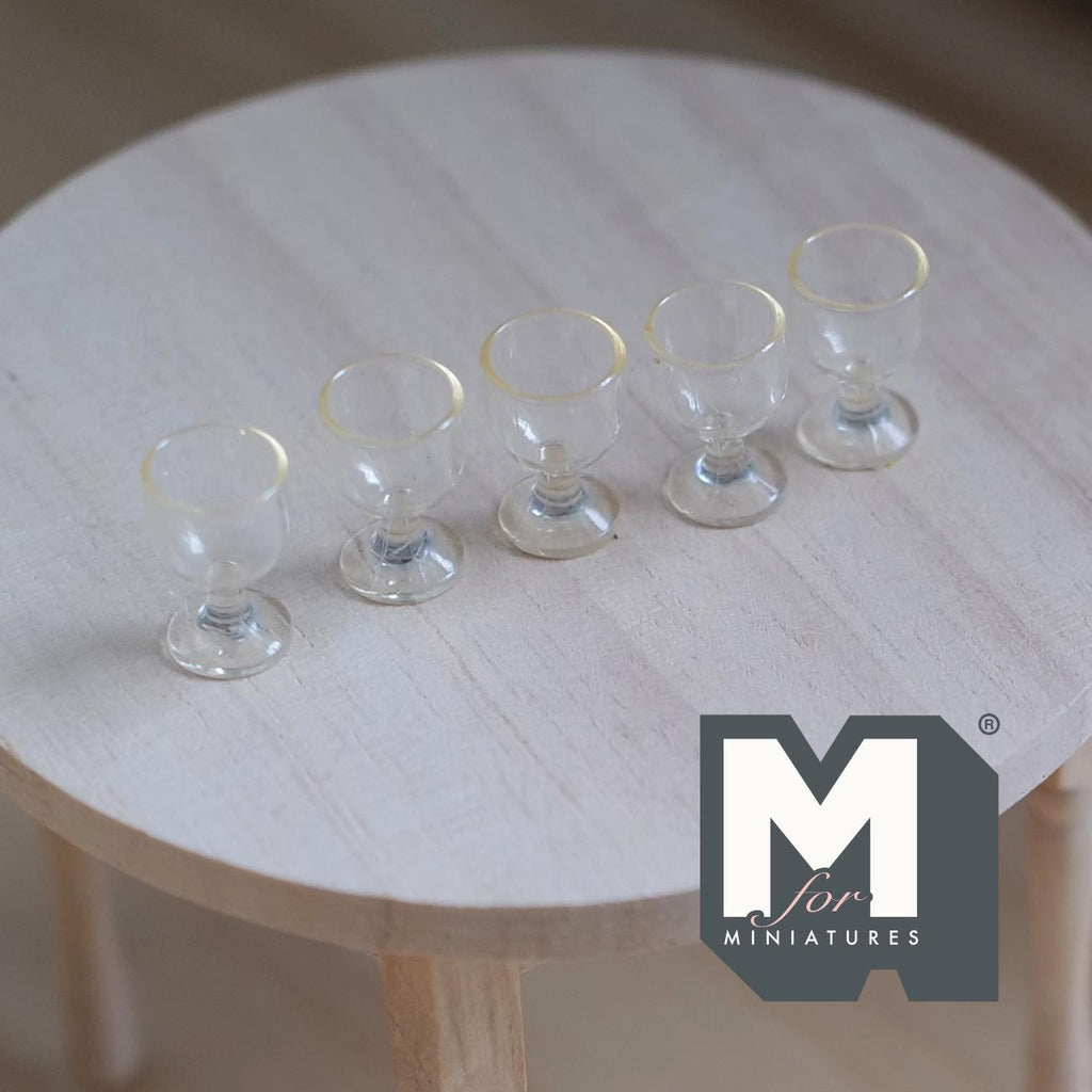 1:12 Scale Miniature Wine Glasses, Set of 5, 9/16 inch tall, DIY Dollhouse Supply