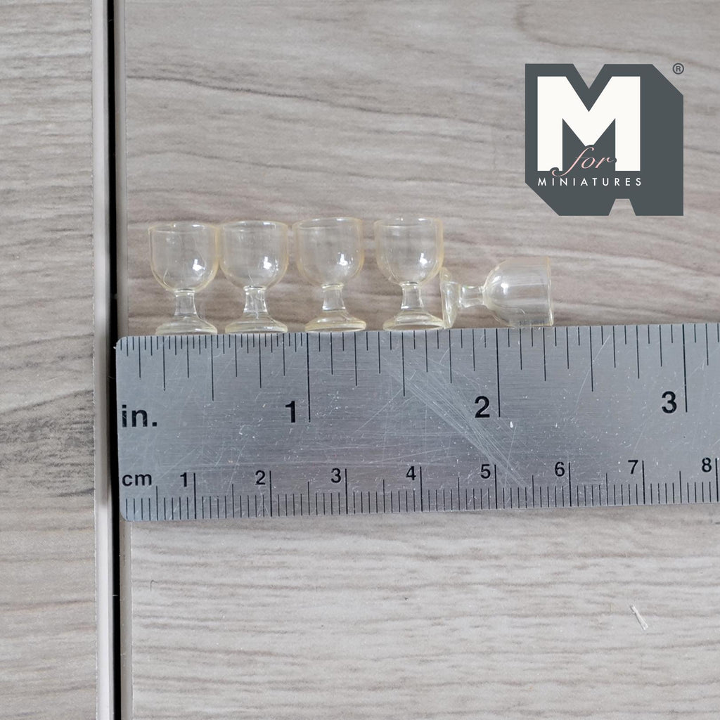 1:12 Scale Miniature Wine Glasses, Set of 5, 9/16 inch tall, DIY Dollhouse Supply