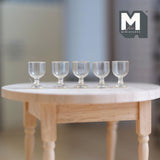 Miniature Wine Glasses Set of 5 , 1:12 Scale Glasses 9/16 inch tall  - E083