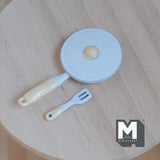 Dollhouse Supplies Kitchen Frying Pan with Lid and Spatula 1:12 Scale Miniature Cooking Pan 1-7/8 inch long (metal) (white) - A010