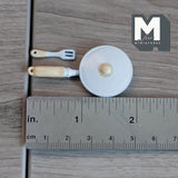 Dollhouse Supplies Kitchen Frying Pan with Lid and Spatula 1:12 Scale Miniature Cooking Pan 1-7/8 inch long (metal) (white) - A010