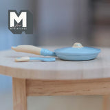 Dollhouse Supplies Kitchen Frying Pan with Lid and Spatula 1:12 Scale Miniature Cooking Pan 1-7/8 inch long (metal) (blue) - A010