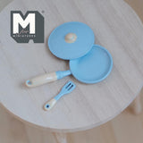 Dollhouse Supplies Kitchen Frying Pan with Lid and Spatula 1:12 Scale Miniature Cooking Pan 1-7/8 inch long (metal) (blue) - A010