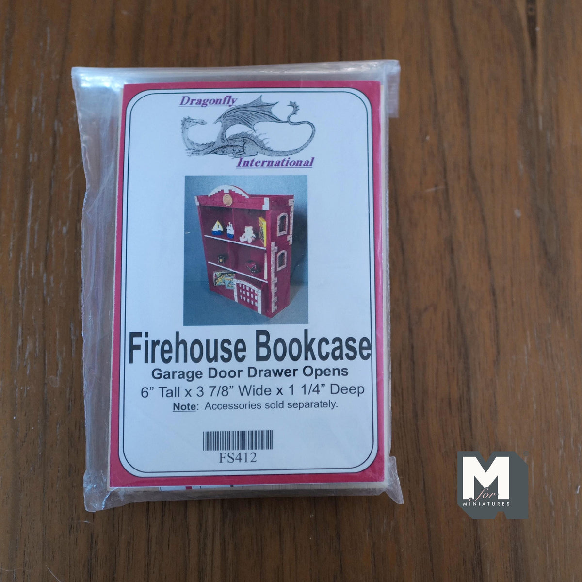 1:12 Scale Miniature Wood Firehouse Bookcase Kit with Garage Door Toy Box, Unassembled, 5-7/8 inch tall, DIY Dollhouse Supply