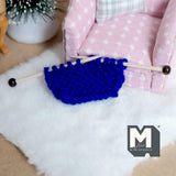 Miniature Working Yarn Set with Knitting Needles and Yarn 1-7/8 inch long (blue) - C042