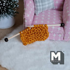 1:12 Scale Miniature Knitting Needles with Knitted Piece, 1-7/8 inch long, DIY Dollhouse Supply (green)