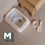 Dollhouse Miniature Litter Box with Lid, Scoop, Bowl, fake Litter and Poop Style Yellow