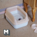 Dollhouse Miniature Litter Box with Lid, Scoop, Bowl, fake Litter and Poop Style Yellow