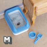 Dollhouse Miniature Litter Box with Lid, Scoop, Bowl, fake Litter and Poop Style Blue