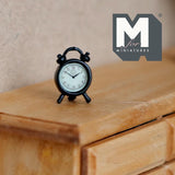 Miniature Twin Bell Alarm Clock 1:12 Scale Metal Loud Alarm Clock Dollhouse Supplies Alarm Clock 5/8 inch tall  (metal) (matte black) - B052