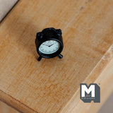 Miniature Twin Bell Alarm Clock 1:12 Scale Metal Loud Alarm Clock Dollhouse Supplies Alarm Clock 5/8 inch tall  (metal) (matte black) - B052