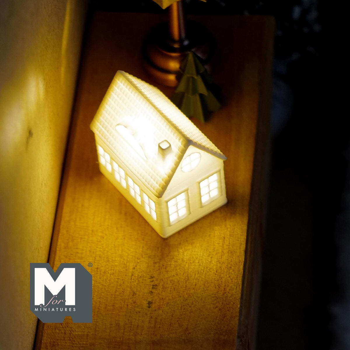 1:12 Scale Miniature House Lantern with Micro LED Lights, Round Attic Window, 1-3/16 inch tall, DIY Dollhouse Supply (white)