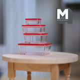 Miniature Food Container Boxes 1:12 Scale Dollhouse Supplies Kitchenware Lunch Box Microwave Box Set of 4  (clear red) - H029