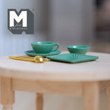 Dollhouse Supplies Tableware Set of 6 , 1:12 Scale Miniature Flatware Utensils Cup Bowl and Plates (metal) (green) - C041