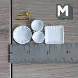 Dollhouse Supplies Tableware Set of 6 , 1:12 Scale Miniature Flatware Utensils Cup Bowl and Plates (metal) (white) - C041