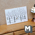 1:12 Scale Miniature Painting, Leafless Trees and Bridge, Wood Backing, 2-9/16 inch wide, DIY Dollhouse Supply (black and white)