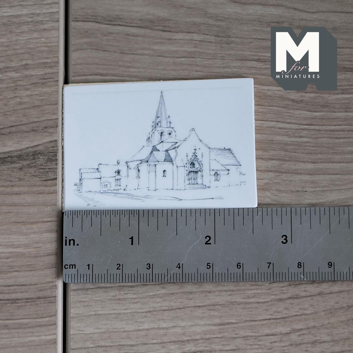 1:12 Scale Miniature Chapel Sketch Print, 2-9/16 inch wide, DIY Dollhouse Supply