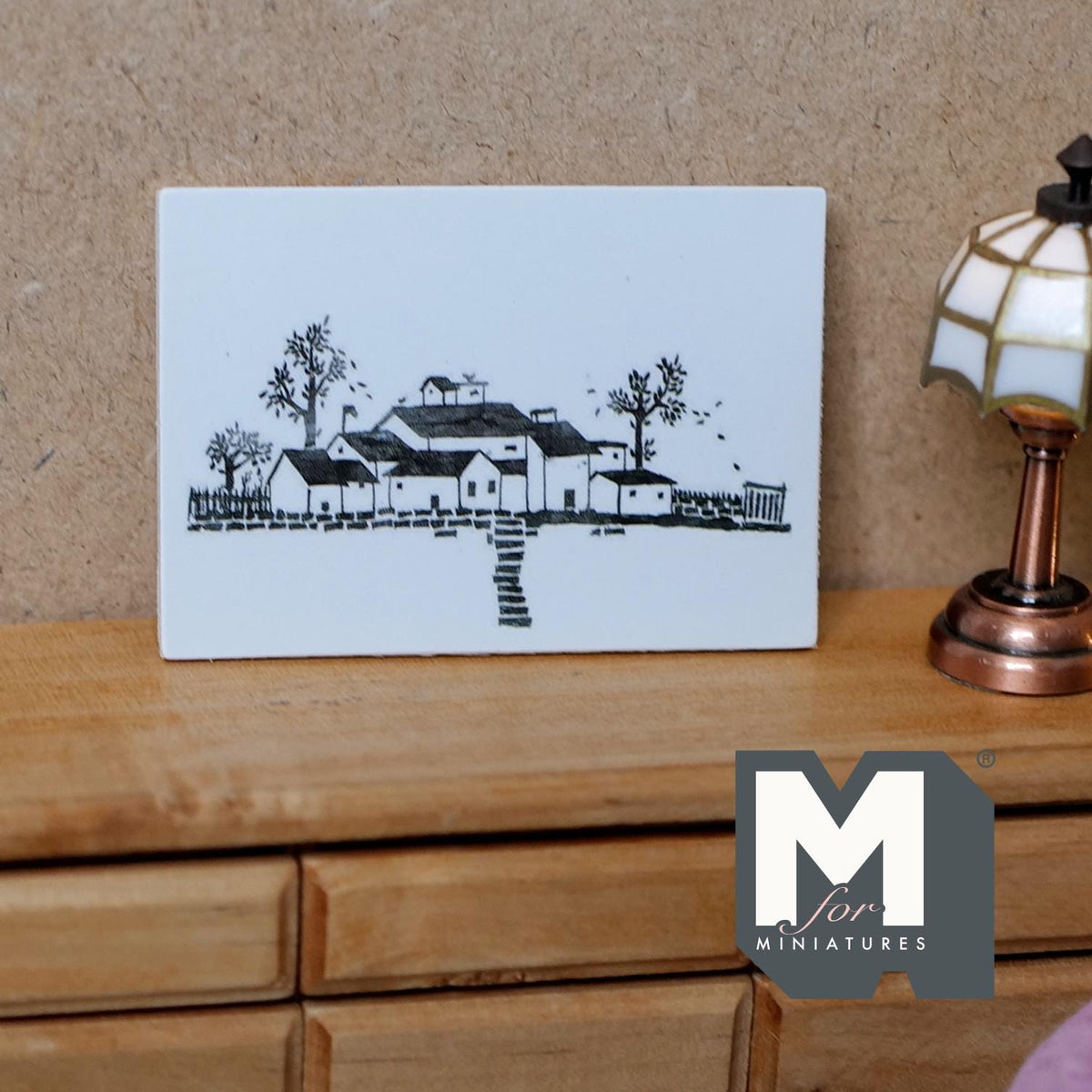 1:12 Scale Miniature Village Houses and Trees Sketch Print, 2-9/16 inch wide, DIY Dollhouse Supply