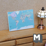 Miniature World Map 1:12 Scale Dollhouse Supplies Decoration Map with Wood Backing 2-9/16 inch wide - F050