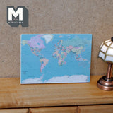 Miniature World Map 1:12 Scale Dollhouse Supplies Decoration Map with Wood Backing 2-9/16 inch wide - F050