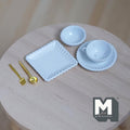 1:12 Scale Miniature Metal Tableware Set, Plates, Bowl, Cup, Spoon and Fork, Set of 6, DIY Dollhouse Supply (white)