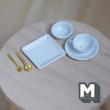 Dollhouse Supplies Tableware Set of 6 , 1:12 Scale Miniature Flatware Utensils Cup Bowl and Plates (metal) (white) - C041