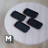 Dollhouse Supplies Tableware Rectangular Plates Set of 4 , 1:12 Scale Black Plate with Brown Rim 1-1/16 inch long  -