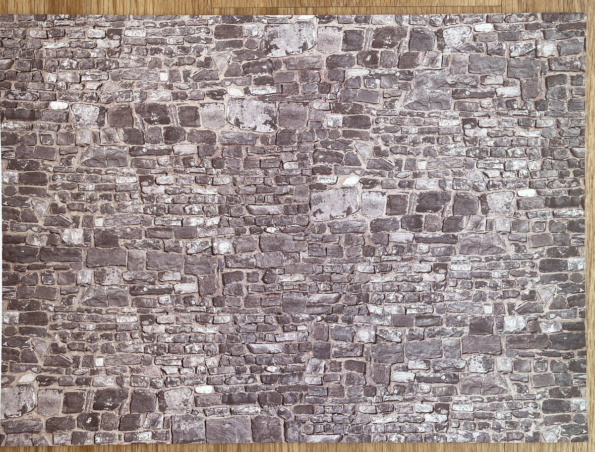 Miniature Gray Embossed Stone Wall Sheet, 15-15/16 x 11-5/8 inch, DIY Dollhouse Supply