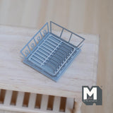 Dollhouse Supplies Miniature Dish Drainer with Mat 1:12 Scale Metal Dish Rack (silver) - F061