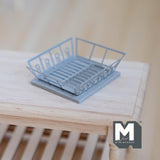 Dollhouse Supplies Miniature Dish Drainer with Mat 1:12 Scale Metal Dish Rack (silver) - F061