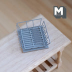1:12 Scale Miniature Metal Dish Drainer with Mat, 1-15/16 inch long, DIY Dollhouse Supply (silver)